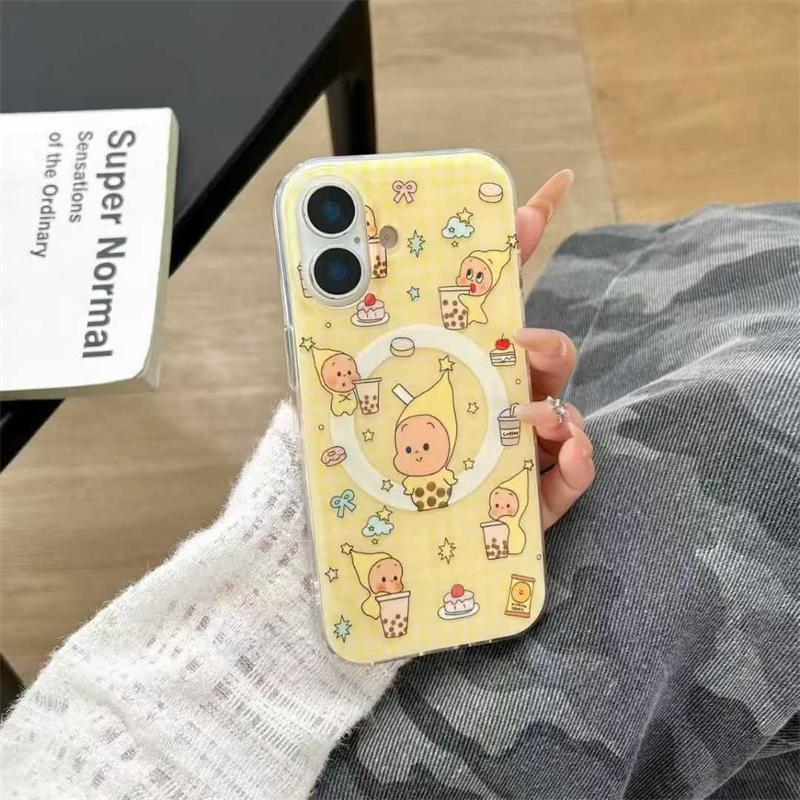 Kawaii Cartoon Star Baby Magnetic Phone Case For iPhone 17 Pro 15 14 16 Pro Max Cover with Shaking Stand For Magsafe Case