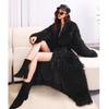 Omen's Toka Roll Wool Fur Coat Lamb Wool Coat Lace-up Casual Warm Winter Extended Plush Coat
