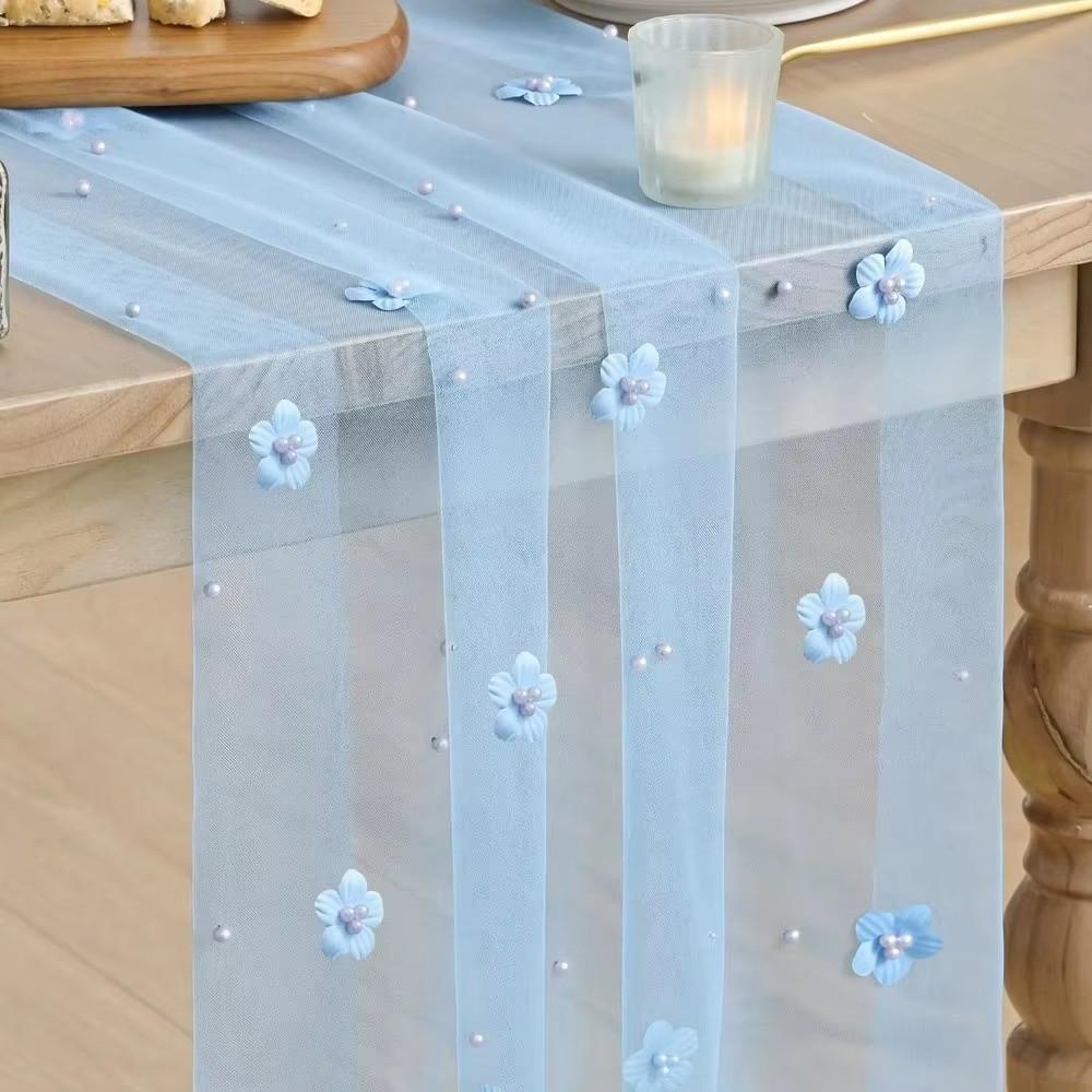 75*300CM Tulle Table Runner Polyester Sheer Table Cover New Lace Table Runner For Table Decoration