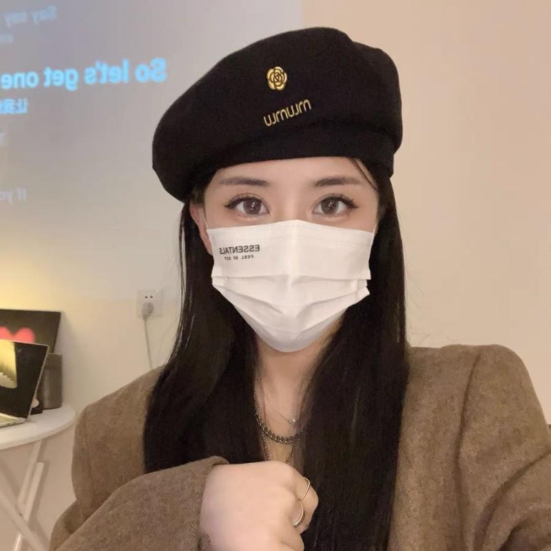 Womens Vintage Brown Beret Fall Winter Small Face Painter Hat Black Beanie Cap