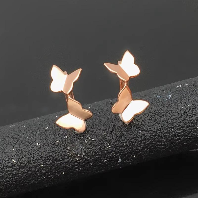 Exquisite Russian 585 Purple Gold Fashion Glossy Butterfly Simple Exquisite Earrings Rose Gold Plated Light Luxury Earrings