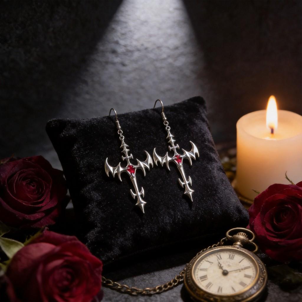 Vampire Jewelry Geometric Cross Pendant Earrings For Women Gothic Style