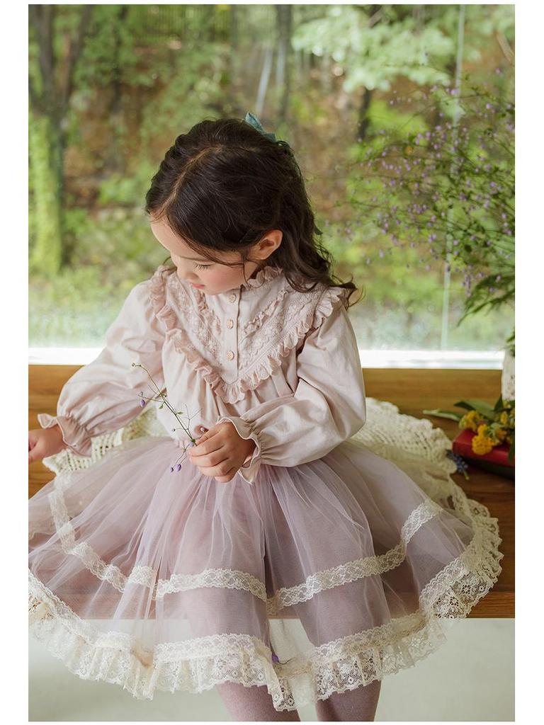 2025 Spring Vintage Puff Sleeve Lace Collar Shirt for Toddler Girls