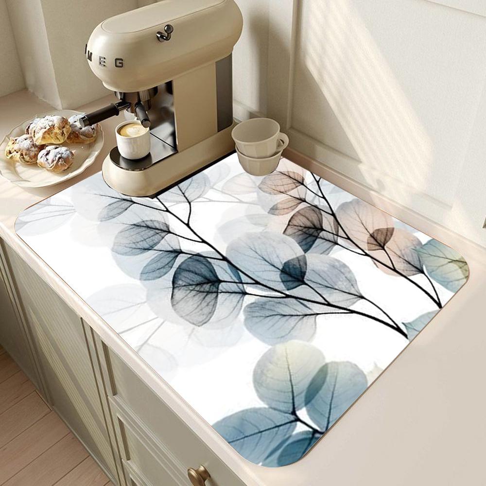 Dish Drying Mat Super Absorbent Drying Mat Coffee Mat with Non-slip for Kitchen Counter Decor Easy Clean Floral Pattern