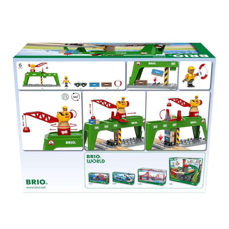BRIO Container Crane 33996, for ages 3 and up [Toy, Wooden Toy Train, Rail Set, Scenery Parts, Gift (Birthday/Christmas)]