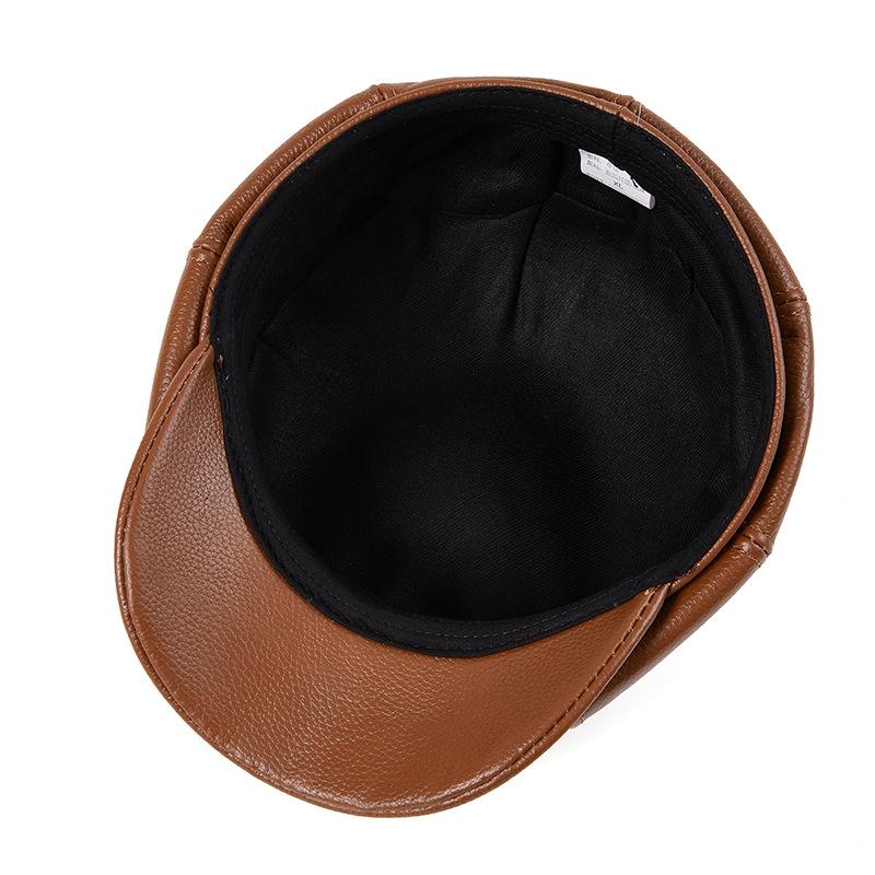 Trendy Korean-Style Cowhide Leather Octagonal Beret for Men - Autumn/Winter