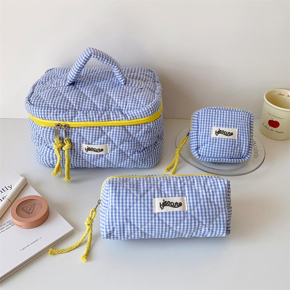 Plaid Cosmetic Bag Set Simple Style Large Capacity Portable Cosmetic Tools Storage Bag for Home Bathroom Toiletry Bag