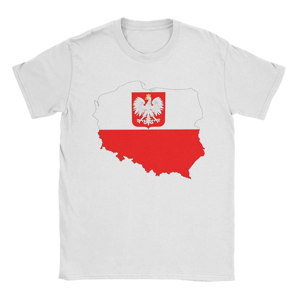 Poland Flag Map With Coat Of Arms T Shirt Beach Casual T Shirts 100 Cotton Trending Tshirt For Unisexs Shortsleeve Casual Tees