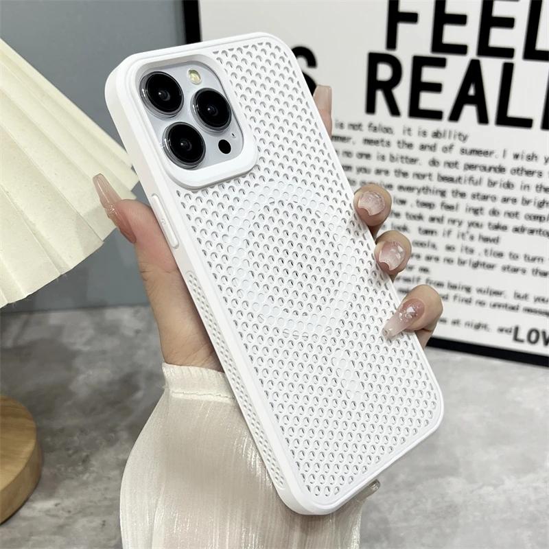 For iPhone 16 Pro Max Luxury Magsafe Magnetic Heat Dissipation Mesh Phone Case For iPhone 11 12 13 14 15 16Plus Protective Cover
