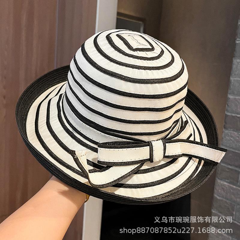 Summer striped sun hat women outdoor travel beach sun hat fashion warped edge bucket hat