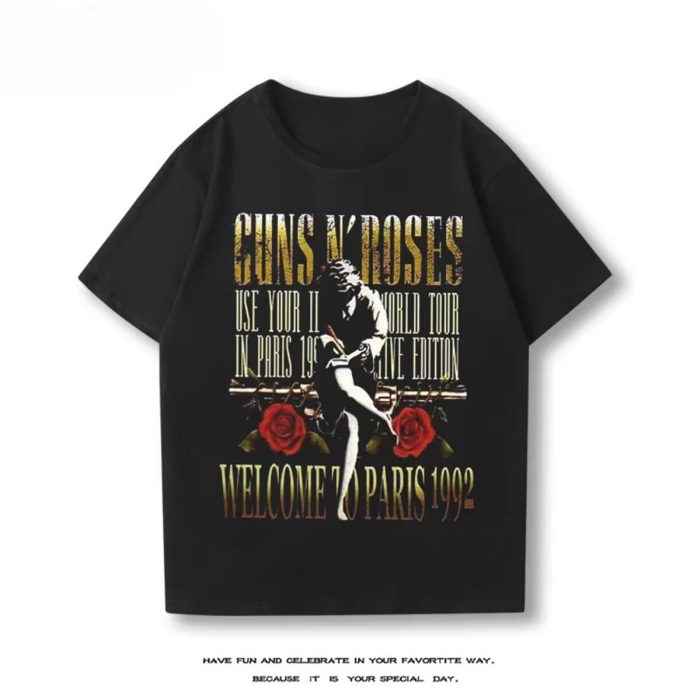 Guns N ' Short Sleeve Boys Cotton Vintage Rose Loose Casual Summer T-shirt High Quality Men's and Women's T-shirt