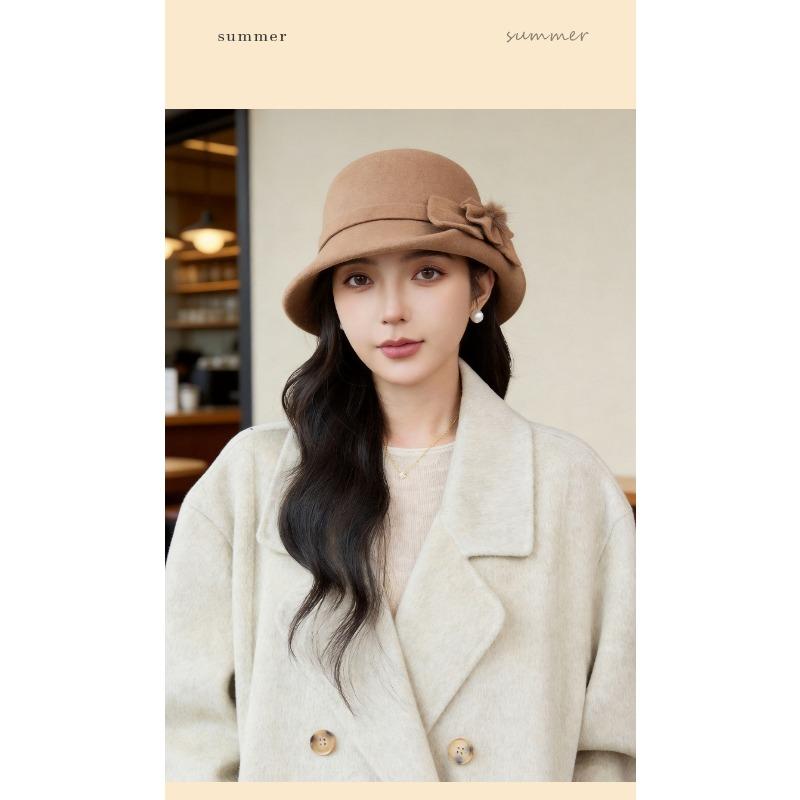 Women S Vintage Bucket Hat With Flower Pom Pom For Autumn Winter