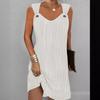 New Fashion Sleeveless Women Dress Elegant Summer Loose Commuting Simple Solid Color Metal Buckle V-neck Sleeveless Party Short Dress Ladies Clothing