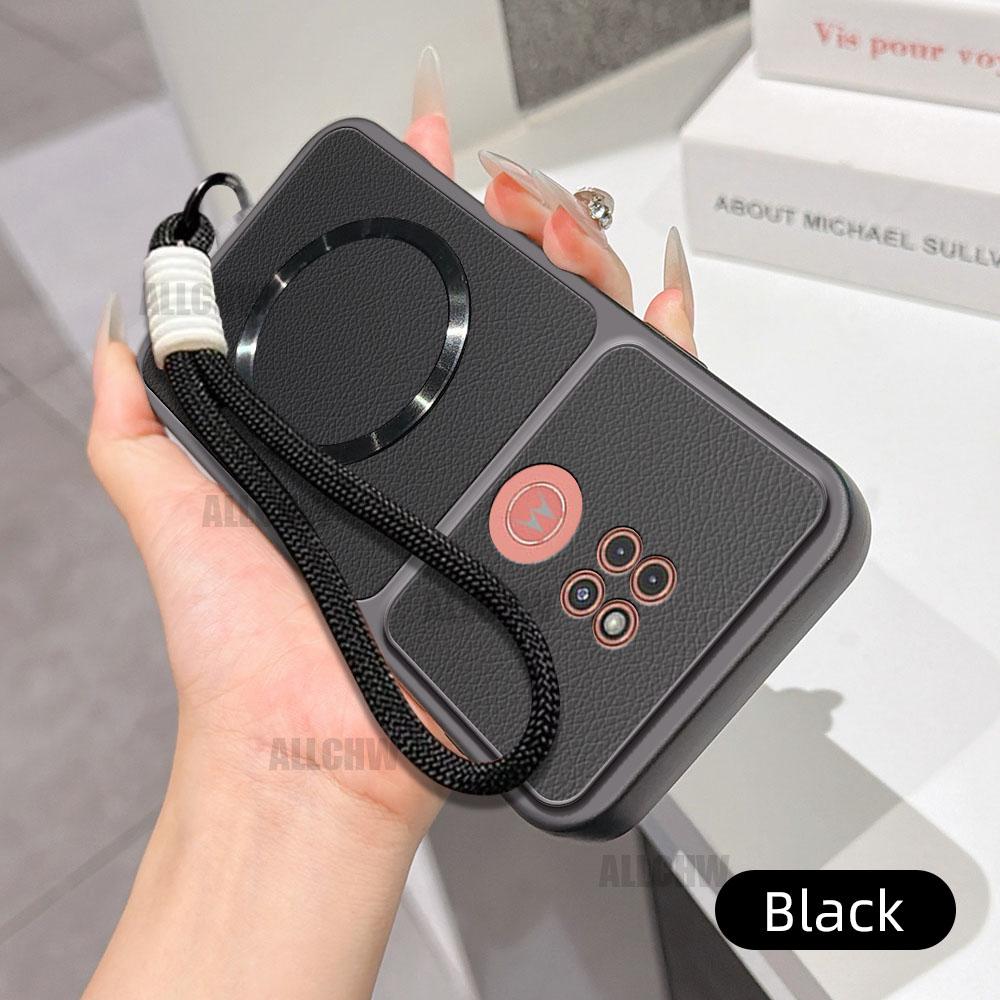 For Motorola Moto G9 Play For Magsafe Wireless Charging Case For Motorola Moto G9 Play With Lanyard PU Lambskin Cover