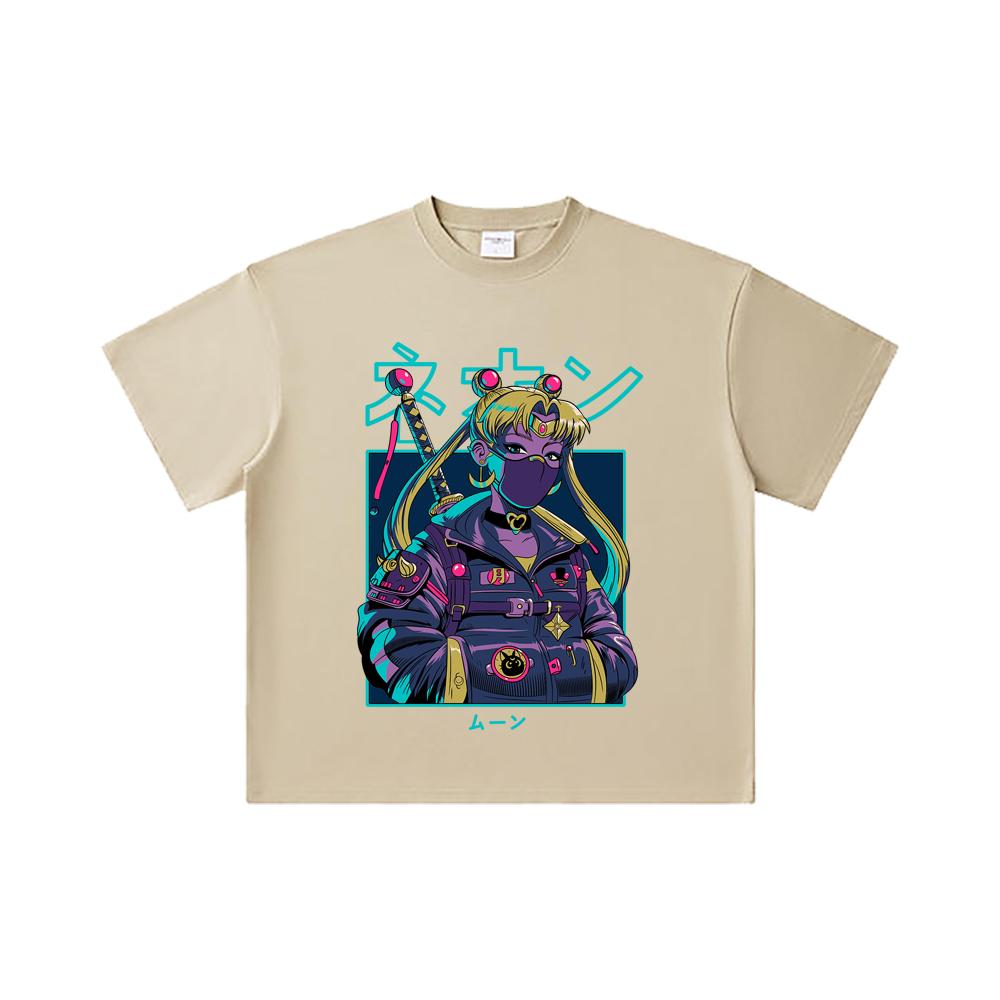 260 GSM Double Yarn 32 Count 100% Cotton Sailor Moon V11 Cyberpunk Print Unisex Heavy Cotton T Shirt