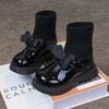 Girls Bow Decor Sock Ankle Boots, Autumn Winter Kids Knit Sock Boots, Little Girls Patent Leather Princess Short Boots