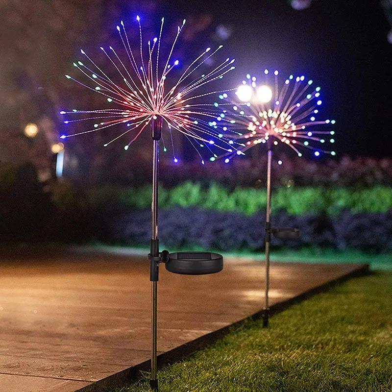 Luces LED solares de fuegos artificiales impermeables para exteriores, cadena de luces con forma de diente de león para decoración de jardines, paisajes y césped