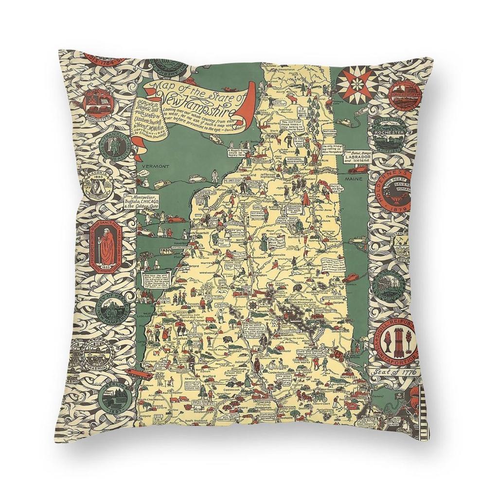 New Hampshire Map  Square Pillowcase Polyester Linen Velvet Creative Zip Decorative Car Cushion Cover