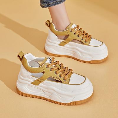 Plateau-Erhöhung Damenschuhe Sportliche Dad-Sandale mit Aussparungen Damenschuhe für draußen Damen Frühling und Sommer Vielseitige kleine weiße Schuhe