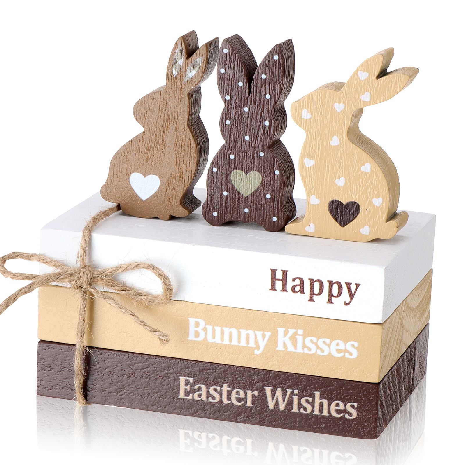 

6 шт. Пасхальный многоярусный поднос Декор Кролик Деревянный Блок-знак Деревенский Фермерский Дом Деревянный Искусственный Стопка Книг Пасхальная Центральная Композиция Кролик коричневый