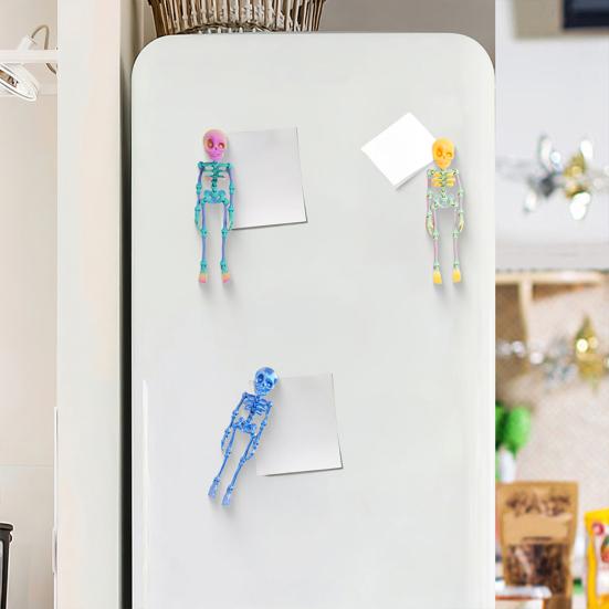 Skull Fridge Magnets with Movable Joints Halloween Poseable Skeleton Fridge Magnet Quirky Gothic Refrigerator Stickers for Kitchen Office