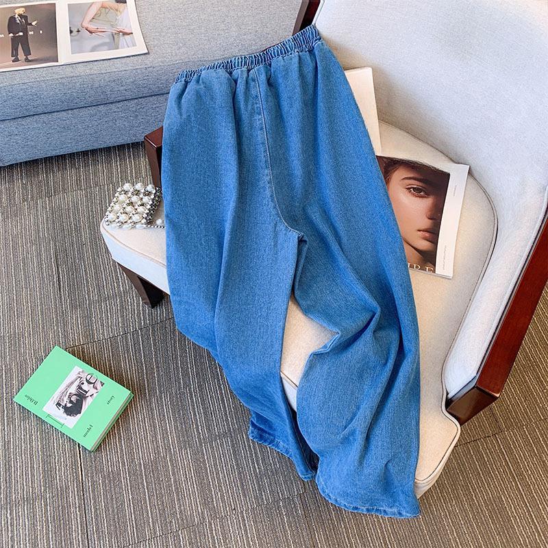 Plus Size Straight Jeans for Women Spring and Summer Senior Sense of Thin Wide-leg Trousers