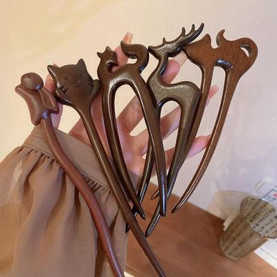 Ξύλινο Ξύλινο Μαλλί Ξυλάκι Γάτας Τρίχα Κλασσικού Κινέζικου Στυλ Φουρκέτα Κορίτσια