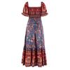 Bohemian Puff Sleeve Off Shoulder Midi Beach Vacation Dress For Women