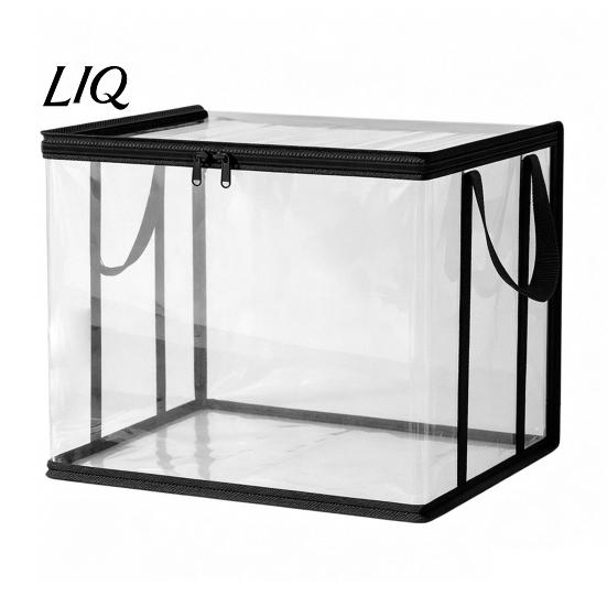 Aufbewahrungstasche für Buch Kleidungstasche, mit Deckel und Griffen, Große Kapazität Staubdicht Verdicktes Verbundmaterial Organizer, Transparenter PVC-Behälter