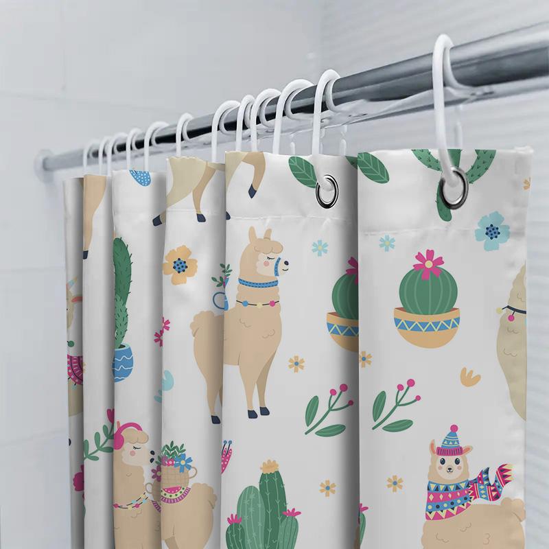 Charming Bathroom Curtain With Llama Pattern 3D Printed Waterproof Shower Curtains For Home Decoration In Pastel Colors
