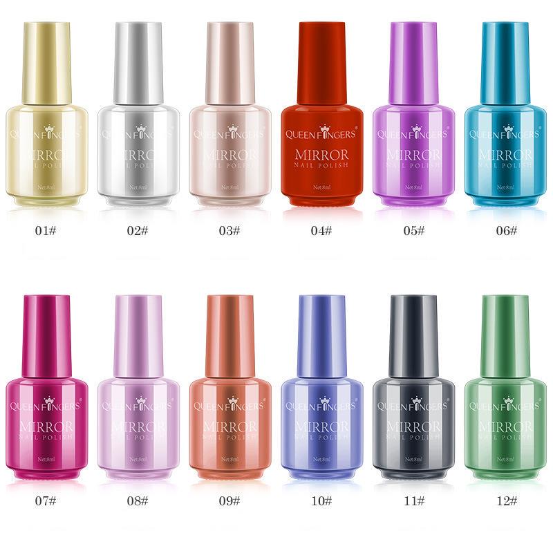 8 ml Metallic-Spiegel-Nagellack, Gold-Silber-Metalleffekt, kann nicht abgezogen werden, keine UV-Lampe erforderlich, 12 Farben, Nagelkunst-Maniküre-Material