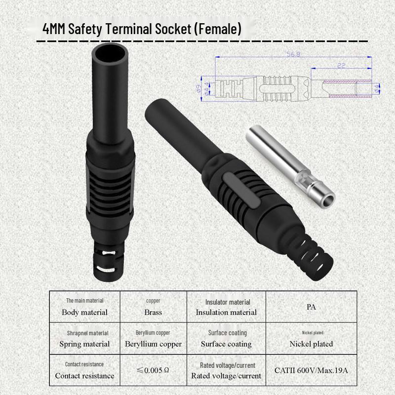 4mm Male to Female Banana Plug Test Extension Cord, Copper-Nickel Plated Connector, 32A Solderable Socket