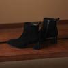 Krazing Pot Cow Suede Nubuck Winter Square Toe Modern Boots Thick High Heels Zipper Women Ankle Boots