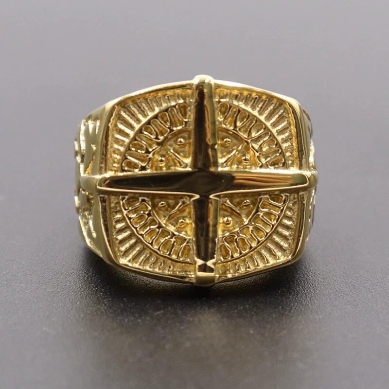 Personalized Stainless Steel Cross Ring For Men Vintage Mariner Compass Finger Ring Jewelry Viking Accessories DropShhipping
