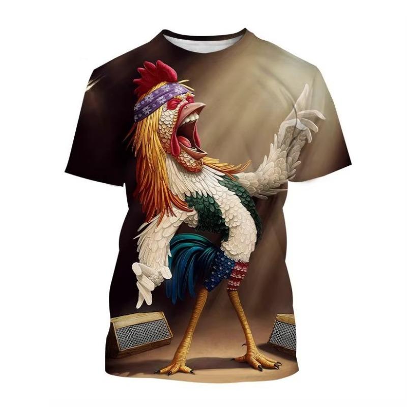 New Hot Sale Chicken 3D Printing Men's Short Sleeved T-shirt Casual Fashion Animal Harajuku Style Printed Street Top