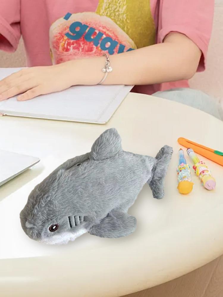 Shark Pencil Case Large Capacity Plush Shark Stationery Bag Portable Kawaii Pencil Bag for School Office Supplies