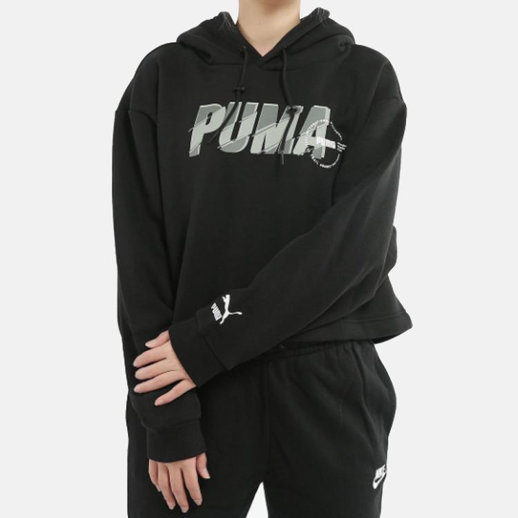 Puma Colorblock Logo Print Hoodie Women Hoodie Black 596742-01