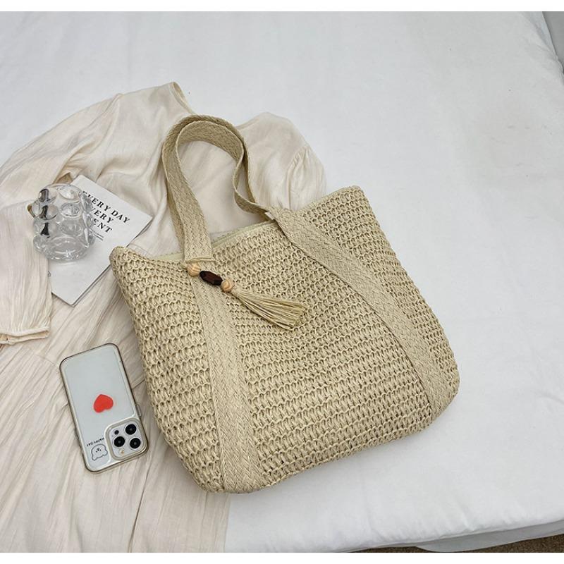 

New large-capacity lightweight woven bucket beach bag straw-woven simple portable shoulder bag women s bag One Size
