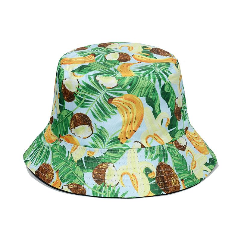 Unisex Vegetables Fruits Print Bucket Hats For Women Girls Summer Double-Sided Foldable Panama Sun Hat Fruit Bob Fisherman Caps