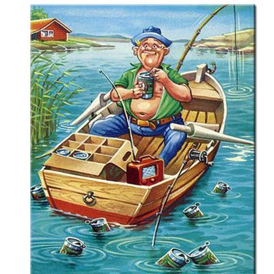 5D DIY diamantová malba "Loďový rybolov" Vyšívací křížkový steh 5D domácí dekorace dárek