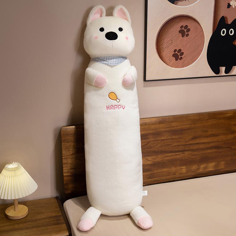 Adorable Animal Series Long Plush Body Pillow Bear Bunny With Checkered Bandanas And Cute Faces Soft Decor Cuddly Toy