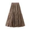 Women's Spring Summer Solid Pleated Half-body Skirt A-Line Long Skirt Female Elegant Casual  Skirt