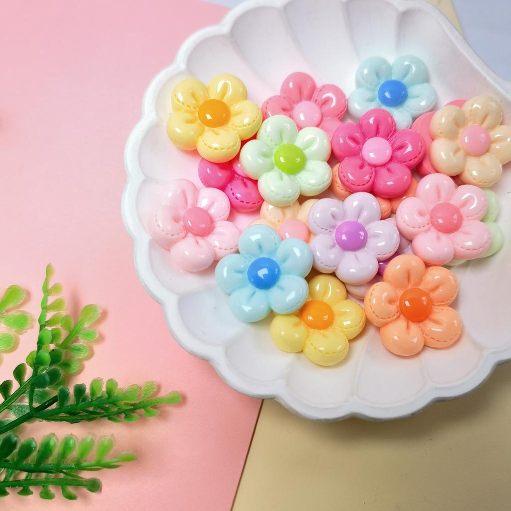 New 100Pcs Mixed Opaque Color Daisy Flowers Flatback Resin Cabochons Colorful Floral Slime Beads Charms for Scrapbooking Decor