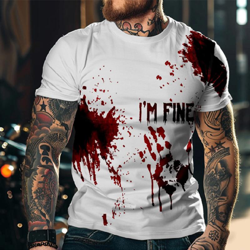 

Halloween Horror Men s T-shirt Blood 3D Printed Round Neck Short Sleeved T-shirt S