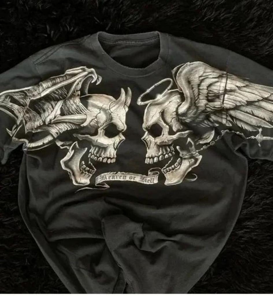 Europäisches und Amerikanisches Herren Sommer T-Shirt mit Totenkopf-Print, bequem und mit Rundhalsausschnitt, Outdoor Street Damenmode Top