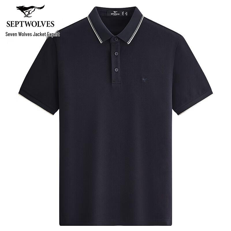 SEPTWOLVES Men's Color-block Lapel Polo Shirt