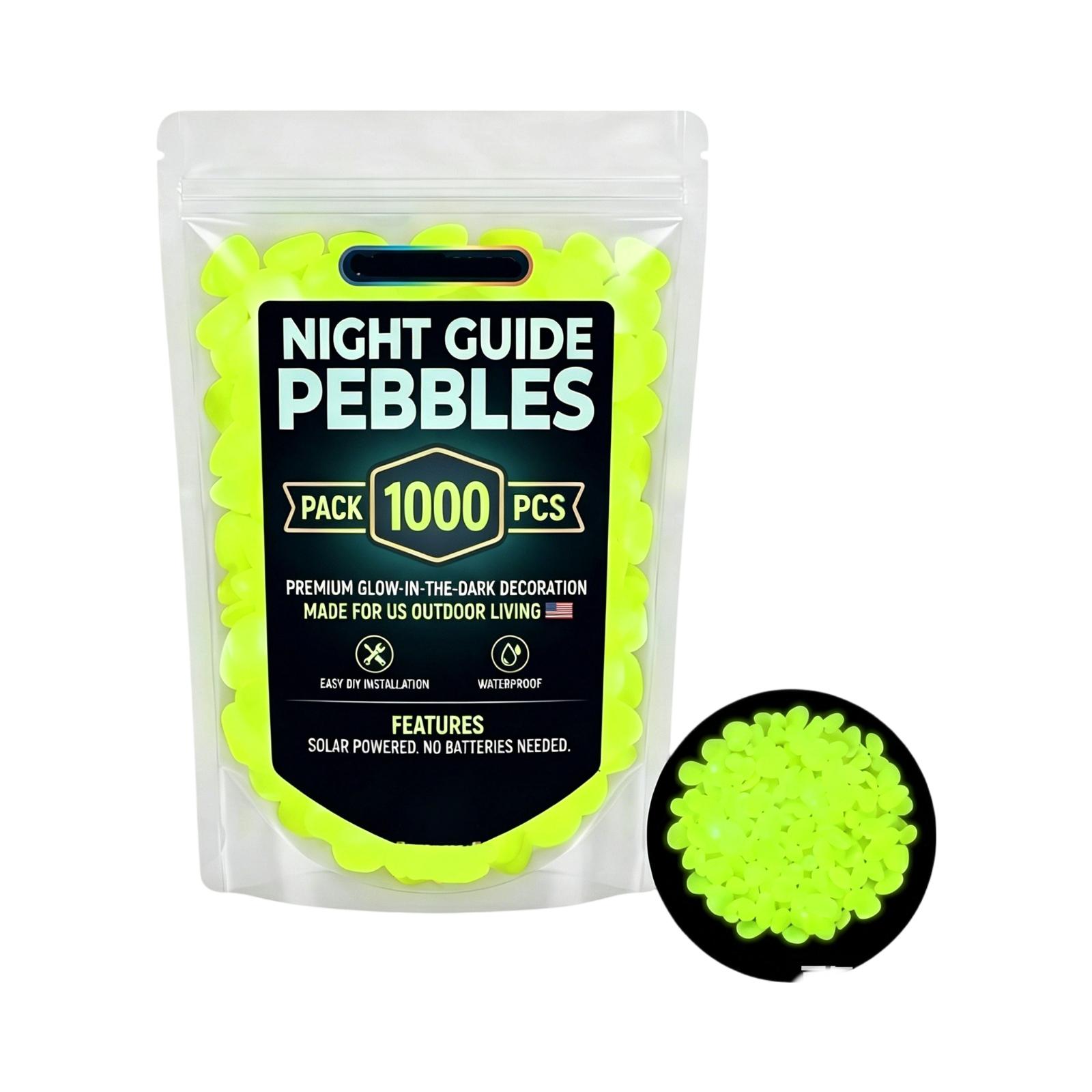 

1000 Piece Night Guide Pebbles in the Dark Decorative for Outdoor Landscape Garden Yard Walkway Aquarium Powered No Batteries Needed One Size жовтий