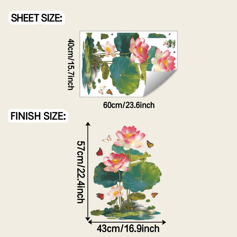 Fresh Lotus, Lotus Leaf and Butterfly Home Bathroom and Toilet Decoration and Beautification Wall Stickers