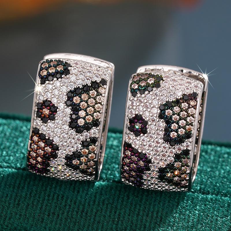 Leopard Print Full Paved Hoop Earrings for Women Trendy Gold Tone Jewelry