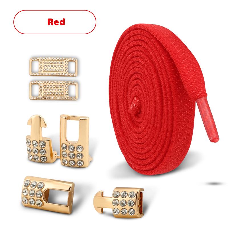 Gold Diamond buckle Shoelaces without ties Elastic Laces Sneakers Tennis No Tie Shoe laces Flat Shoelace for Shoes accessories